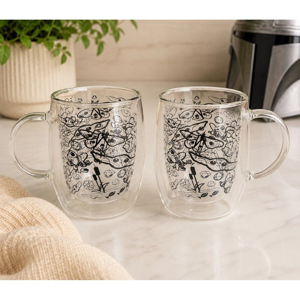 JoyJolt Star Wars The Mandalorian Double Wall Glass Mugs Set of 2- 5.4 oz